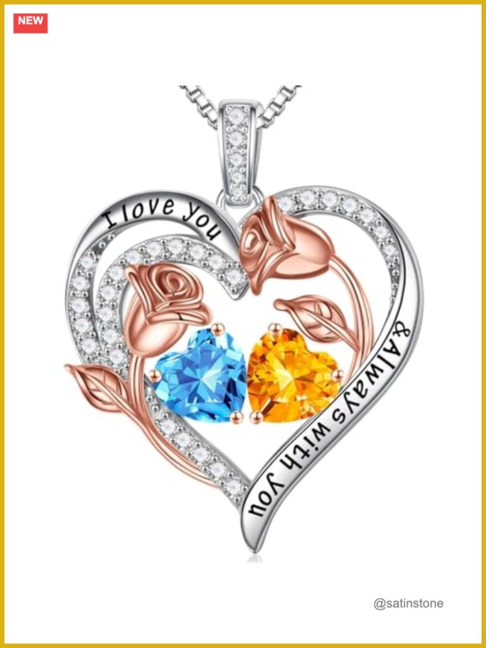 Iefil 925 Sterling Silver Birthstone Heart Pendant Necklace for Women